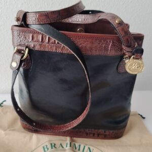 VTG Brahmin Black & Brown Leather Shoulder Bag with Dust Bag